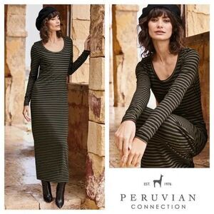 Peruvian Connection Andover Pima Cotton Long Sleeve Striped Stretchy Dress Sz XS
